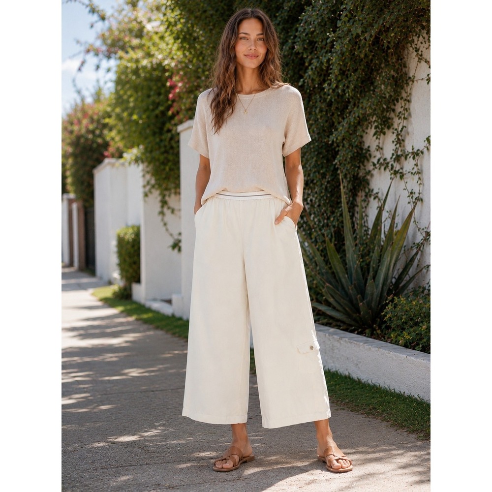 Soft Surroundings Tencel Ankle Cargo Pants Women's PXL Ivory Pull On Relaxed
